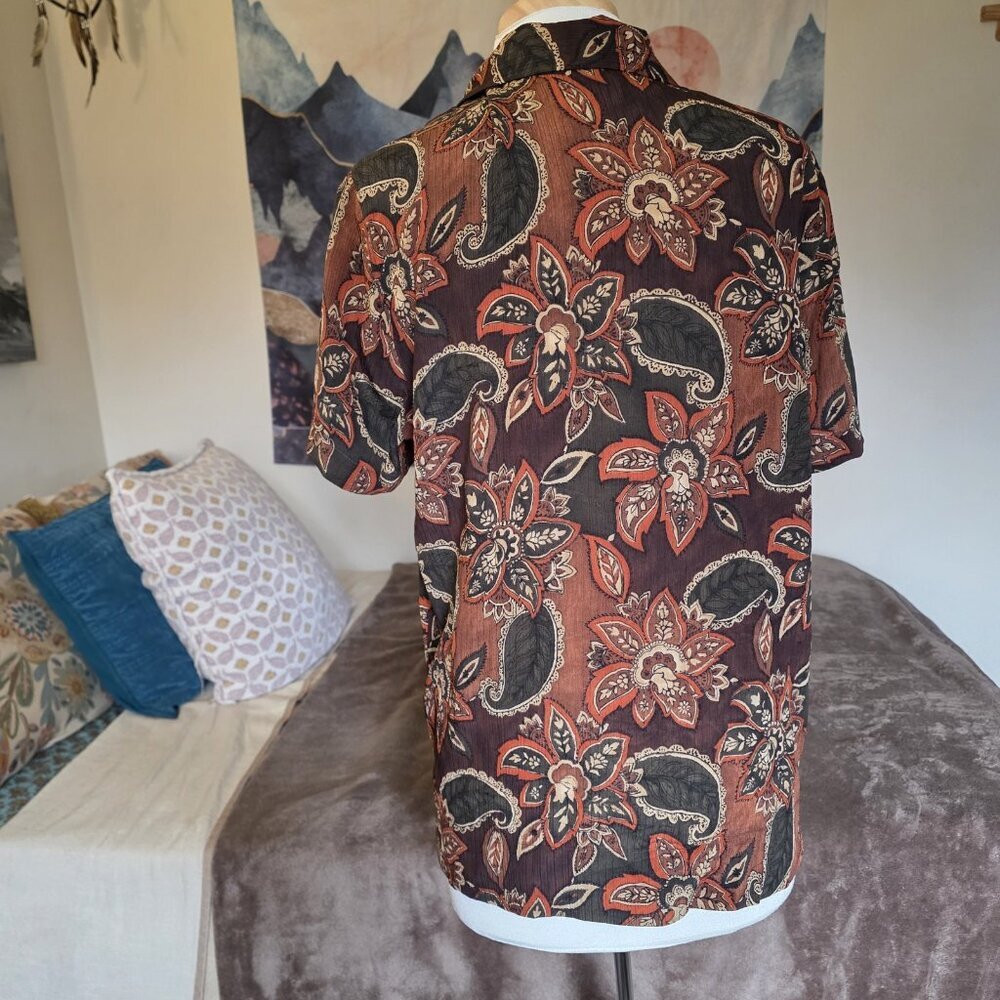 Amanda Smith Petite 100% Silk Blouse Paisley Brown Boho Earthy Coastal Grandma - Picture 4 of 14